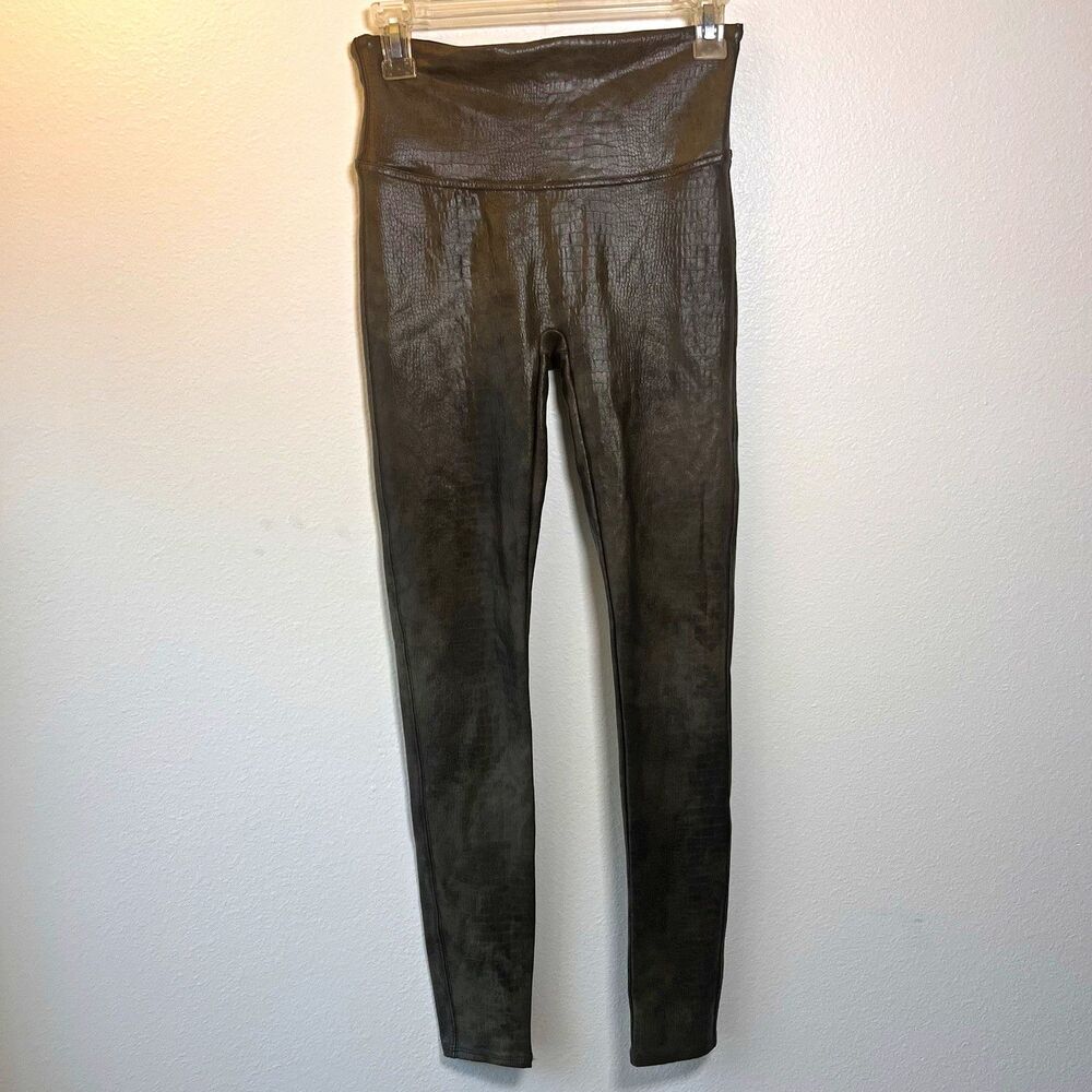 SPANX High-Rise Shiny Snakeskin Faux Leather Ankle Stretch Leggings M/M